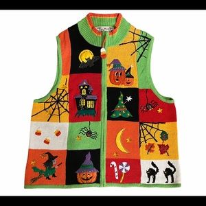 Vintage Tiara Halloween Vest w Pumpkins Sz L